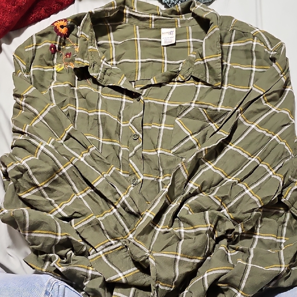 Terra & Sky Olive Plaid Shirt